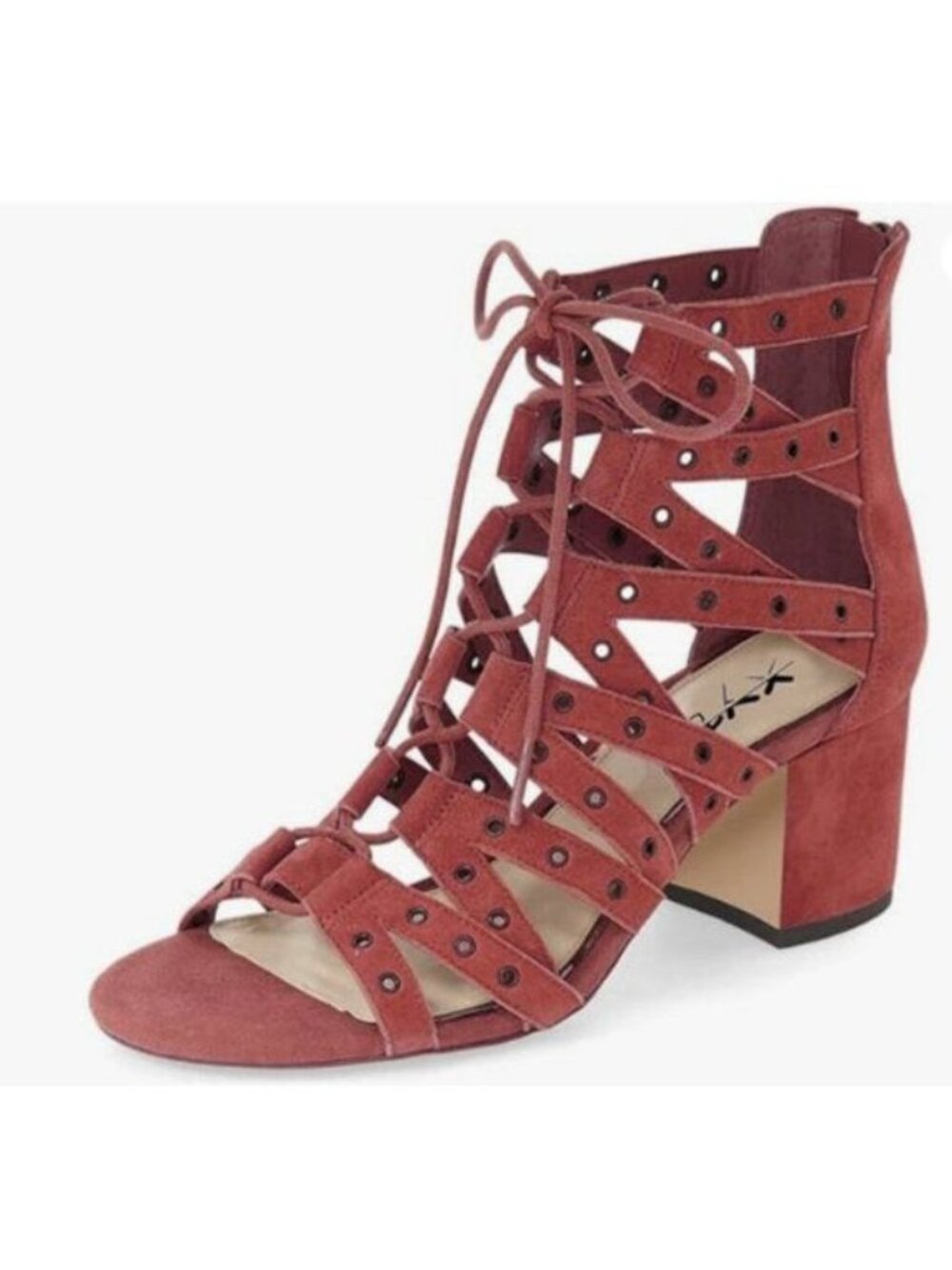 XYD Women Gladiator Caged Block Heel Sandals Open Toe Grommets Straps Cutout Red